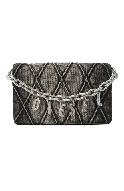 Женская сумка charm-d DIESEL черного цвета, арт. X10281/P6330 | Фото 1 (Материал сплава: П�роставлено; Драгоценные камни: Проставлено; Размер: mini; Материал: Текстиль; Ремень/цепочка: На ремешке)
