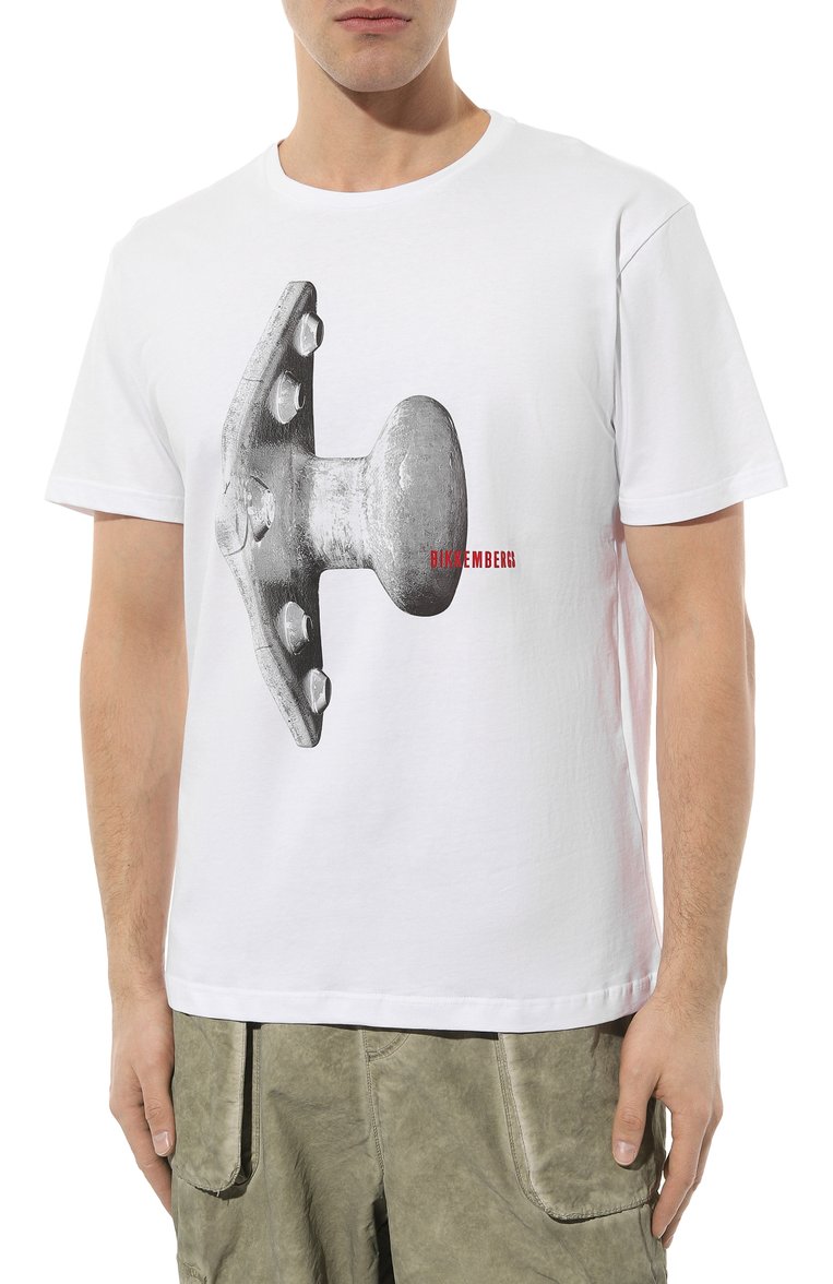 Мужская хлопковая футболка DIRK BIKKEMBERGS белого цвета, арт. PBM/T0003/K0001 | Фото 3 (Рукава: Короткие; Длина (для топов): Стандартные; Принт: С принтом; Материал сплава: Проставлено; Материал внешний: Хлопок; Драгоценные камни: Проставлено; Стили: Кэжуэл)