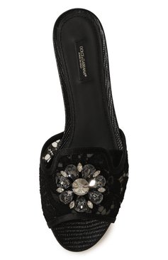 Женские текстильные шлепанцы rainbow bianca DOLCE & GABBANA черного цвета, арт. CQ0023/AG667 | Фото 6 (Драгоценные камни: Проставлено; Материал сплава: Проставлено; Материал внешний: Текстиль; Каблук высота: Низкий; Подошва: Плоская; Материал внутренний: Текстиль)