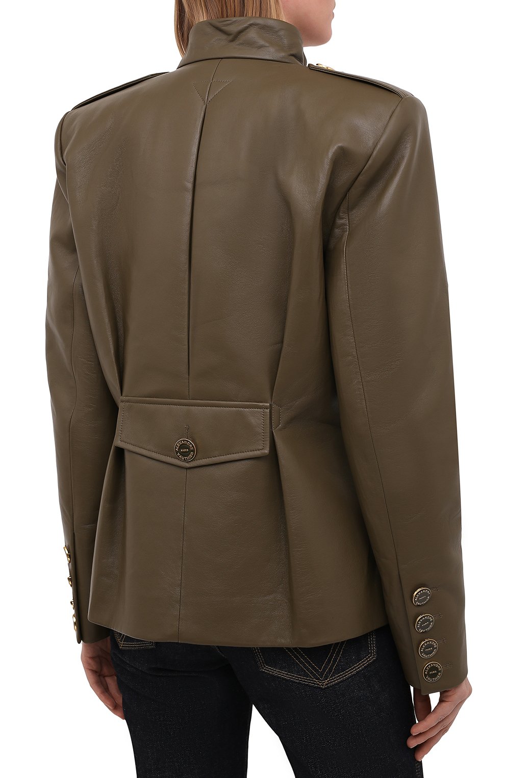 Кожаный жакет ALEXANDRE VAUTHIER хаки цвета по цене 422000 руб., арт. 211LJA1401 0404, фото 4 Кожаный жакет ALEXANDRE VAUTHIER, арт. 211LJA1401 0404, фото 4