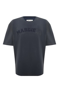 Мужская хлопковая футболка MAISON MARGIELA т�емно-синего цвета, арт. S50GC0685/S23883 | Фото 1 (Рукава: Короткие; Стили: Гранж; Принт: С принтом; Длина (для топов): Удлиненные; Материал сплава: Проставлено; Материал внешний: Хлопок; Драгоценные камни: Проставлено)