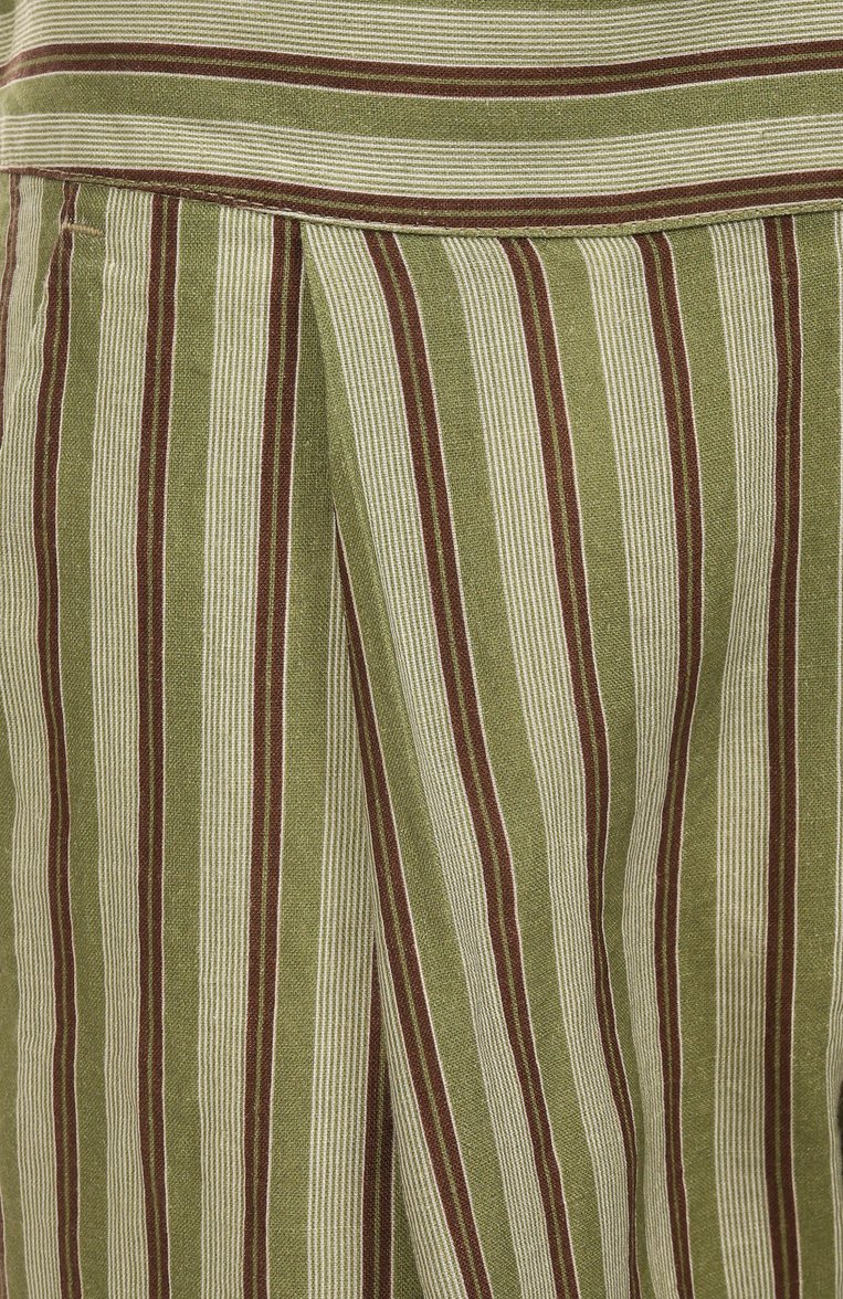Женские льняные брюки 120% LINO зеленого цвета, арт. 32ALIW2249/000G327 | Фото 6 (Материал внешний: Лен; Длина (брюки, джинсы): Укороченные; Женское Кросс-КТ: Брюки-пляжная одежда; Ст�или: Кэжуэл)