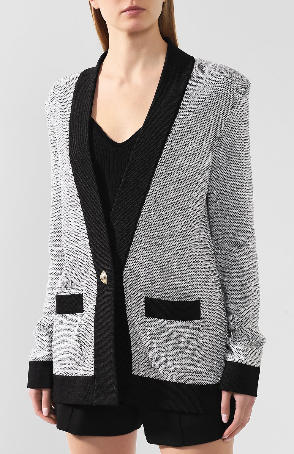 Кардиган BALMAIN серебряного цвета по цене 214500 руб., арт. TF17557/K049, фото 3 Кардиган BALMAIN, арт. TF17557/K049, фото 3