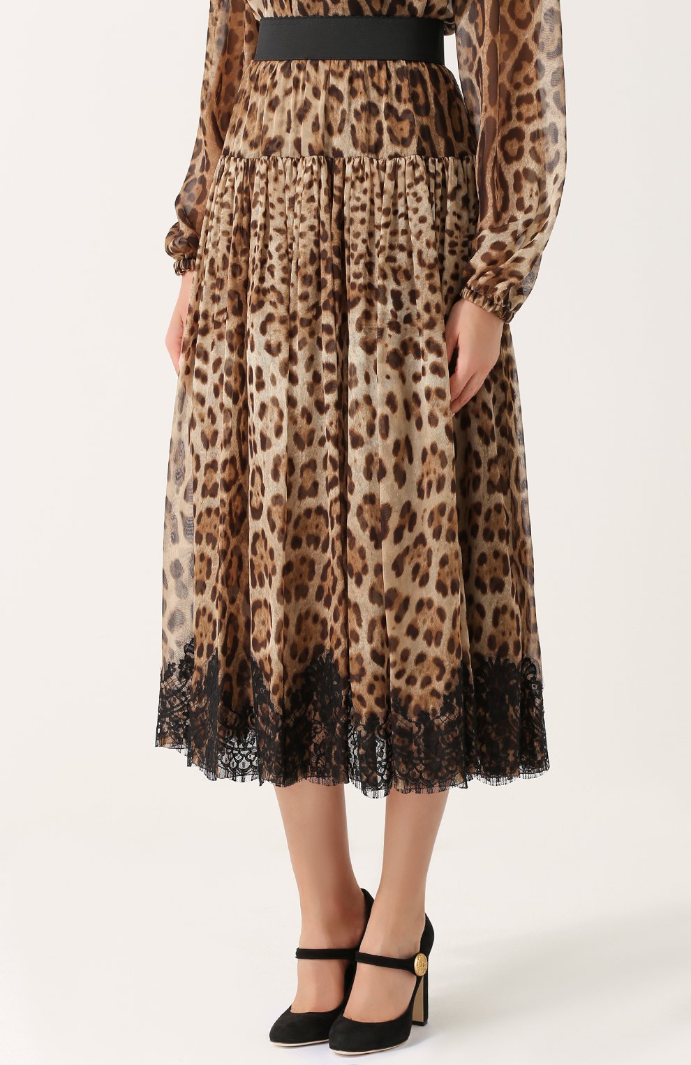 Шелковая юбка-миди с леопардовым принтом DOLCE & GABBANA, арт. 0102/F4A2BT/FS1AR, фото 3