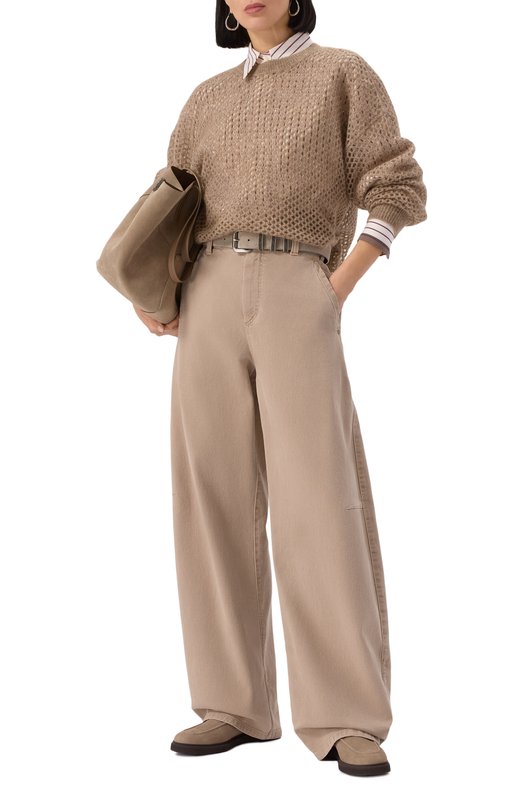 Пуловер из шерсти и хлопка Brunello Cucinelli MPS732400P Бежевый  MPS732400P Фото 2