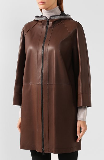 Кожаное пальто BRUNELLO CUCINELLI коричневого цвета по цене 793000 руб., арт. MP0SR9350P, фото 3 Кожаное пальто BRUNELLO CUCINELLI, арт. MP0SR9350P, фото 3