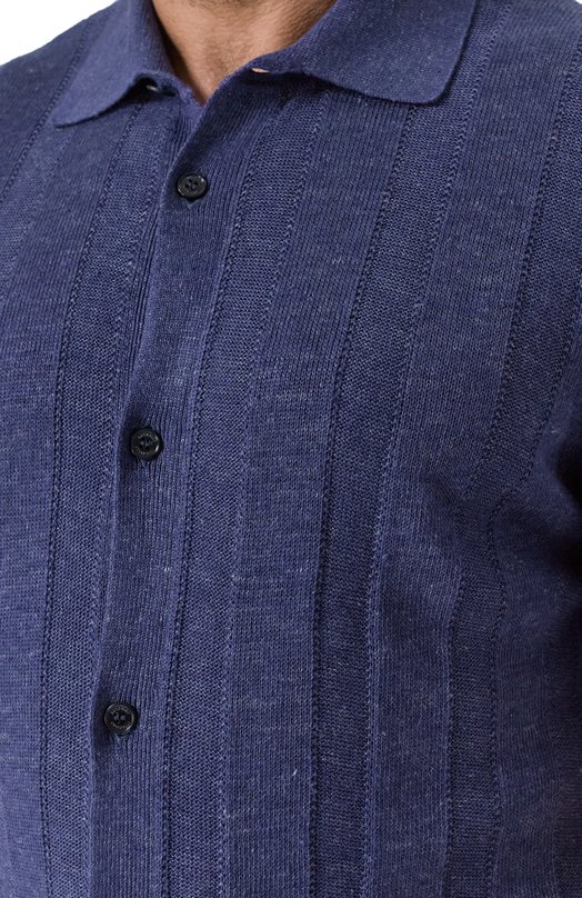 Рубашка изо льна и хлопка Brunello Cucinelli M2L707805 Синий  M2L707805 Фото 5