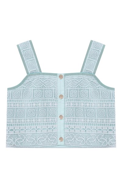 Хлопковый топ ELIE SAAB JUNIOR голубого цвета по цене 37750 руб., арт. EFTP024/TS1124, фото 2 Хлопковый топ ELIE SAAB JUNIOR, арт. EFTP024/TS1124, фото 2
