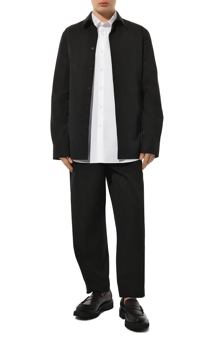 Мужская хлопковая рубашка GIVENCHY черного цвета, арт. BM60PQ14M6 | Фото 2 (Рукава: Длинные; Материал внешний: Хлопок; Длина (для топов): Стандартные; Манжеты: На пуговицах; Случай: Повседневный; Стили: Кэжуэл; Принт: Однотонные; Рубашки М: Regular Fit; Воротник: Акула; Автоматизация ТО: Проставлено; Автоматизация состава: Проставлено)