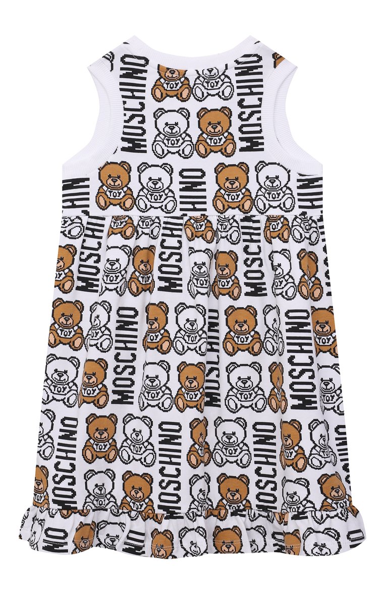 Детское хлопковое платье MOSCHINO белого цвета, арт. HDV0BI/LBB89/10A-14A | Фото 2 (Материал внешний: Хлопок; Девочки Кросс-КТ: Платье-одежда; Случай: Повседневный; Региональные ограничения белый список (Axapta Mercury): Не проставлено; Нос: Не проставлено; Рукава: Без рукавов; Ростовка одежда: 10 - 11 лет | 140 - 146см, 12 лет | 152 см, 13 - 15 лет | 158 см)