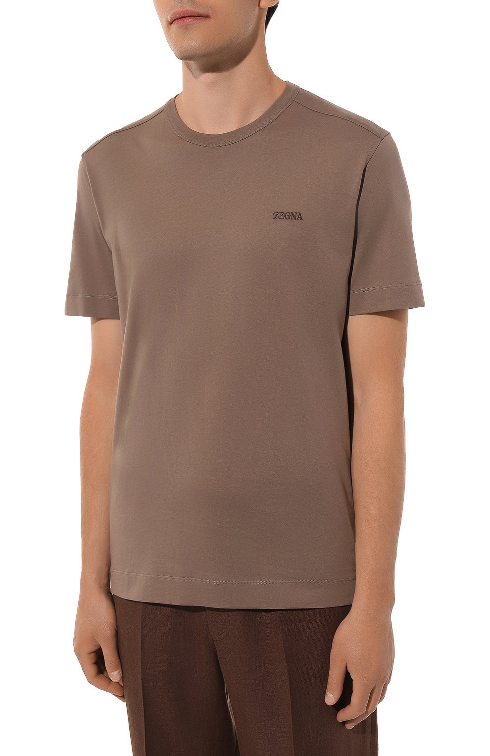 Хлопковая футболка ZEGNA темно-бежевого цвета по цене 46500 руб., арт. UD360A7/D760, фото 3 Хлопковая футболка ZEGNA, арт. UD360A7/D760, фото 3
