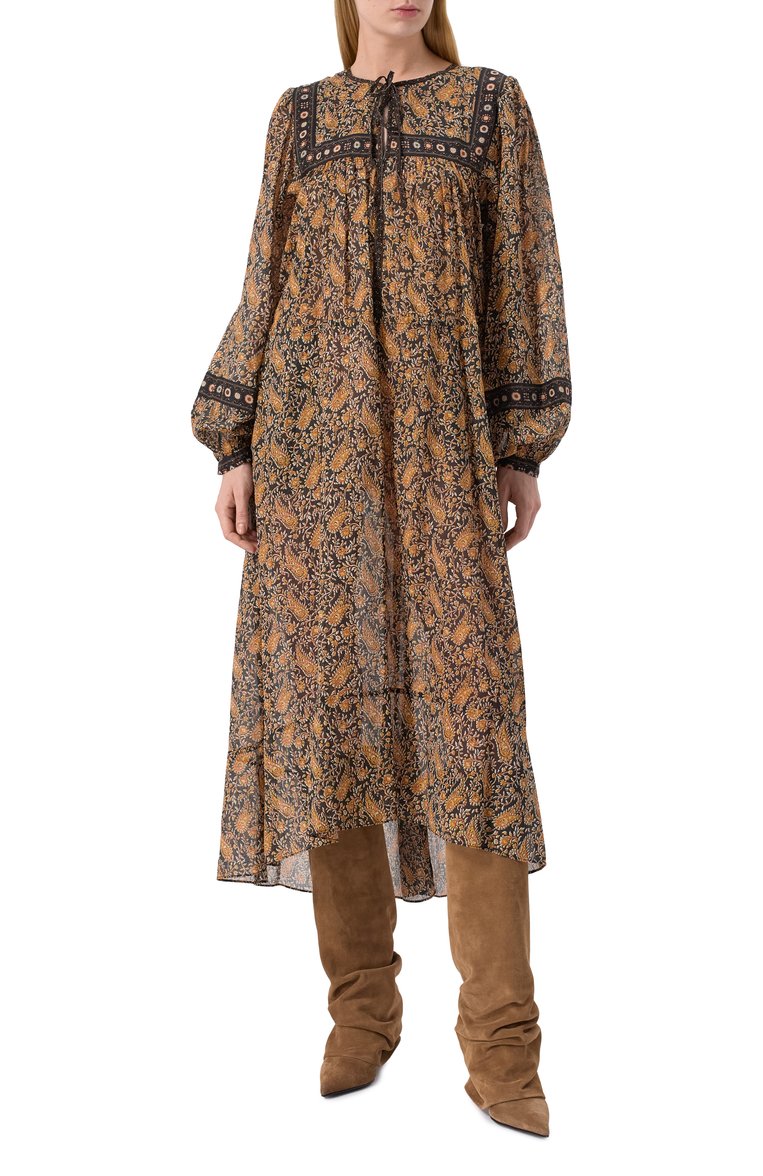 Женское хлопковое платье ISABEL MARANT ETOILE оранжевого цвета, арт. 25PR00027FA/C1J04E | Фото 2 (Длина Ж (юбки, платья, шорты): Миди; Рукава: Длинные; Материал внешний: Хлопок; Случай: Повседневный; Женское Кросс-КТ: Платье-одежда; Стили: Бохо; Автоматизация состава: Проставлено; Автоматизация ТО: Проставлено)
