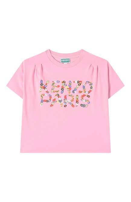 Детская хлопковая футболка KENZO розового цвета, арт. K61065 | Фото 1 (Рукава: Короткие; Драгоценные камни: Проставлено; Материал сплава: Проставлено; Материал внешний: Хлопок)