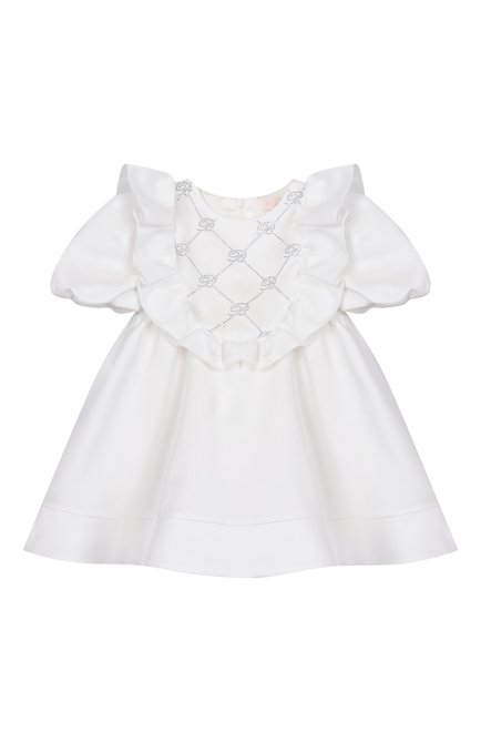 Детское платье BLUMARINE молочного цвета, арт. BGAB006.0.RA010/12M-2A | Фото 1 (Рукава: Короткие; Драгоценные камни: Проставлено; Материал сплава: Проставлено; Материал внешний: Синтетический материал; Материал подклада: Вискоза)