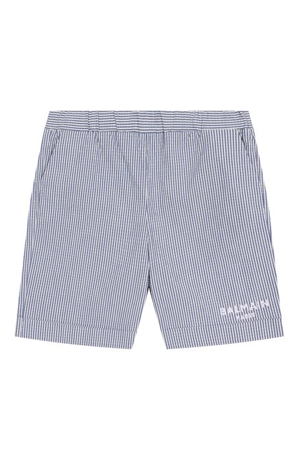 Детские хлопковые шорты BALMAIN синего цвета, арт. BW6629 | Фото 1 (Материал внешний: Хлопок; Нос: Не проставлено; Материал сплава: Проставлено)