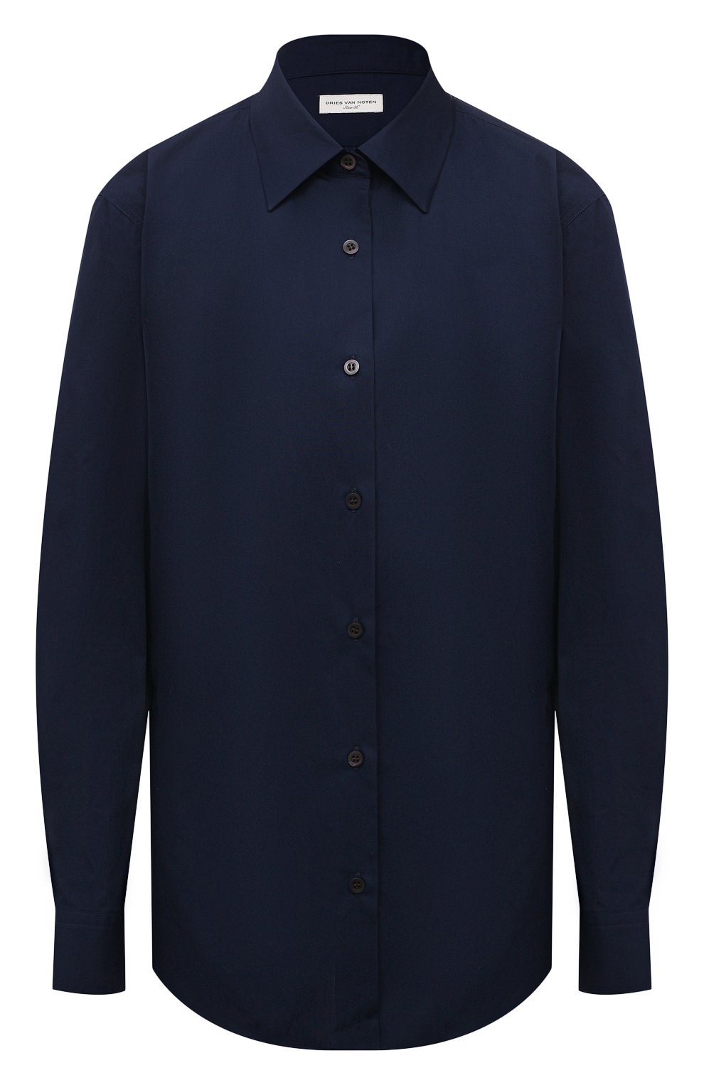 Хлопковая рубашка DRIES VAN NOTEN темно-синего цвета по цене 32050 руб., арт. 211-10779-2017, фото 1 Хлопковая рубашка DRIES VAN NOTEN, арт. 211-10779-2017, фото 1