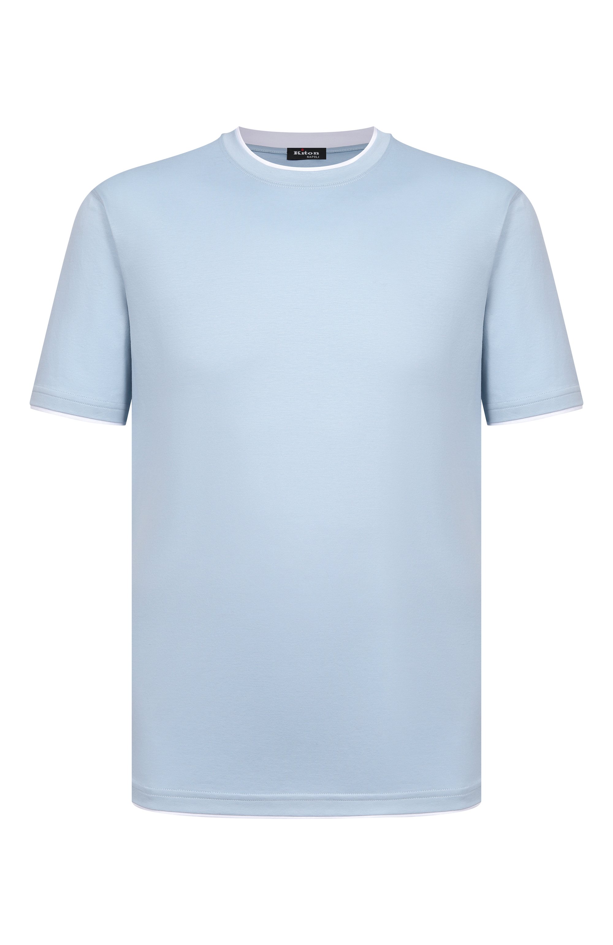 Хлопковая футболка KITON светло-голубого цвета по цене 114500 руб., арт. UMK0970, фото 1 Хлопковая футболка KITON, арт. UMK0970, фото 1