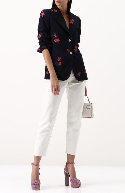 Приталенные жакет из смеси хлопка и шерсти с декоративной вышивкой GUCCI синего цвета по цене 155000 руб., арт. 501147/ZKM14, фото 2 Приталенные жакет из смеси хлопка и шерсти с декоративной вышивкой GUCCI, арт. 501147/ZKM14, фото 2