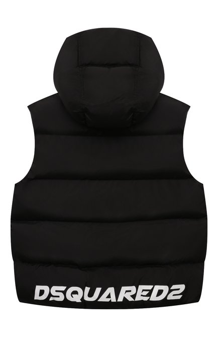 Детский утепленный жилет DSQUARED2 черного цвета, арт. DQ2448/D00BN | Фото 2 (Материал подклада: Синтетический материал; Материал сплава: Проставлено; Материал внешний: Синтетический материал; Рукава: Короткие; Драгоценные камни: Проставлено)
