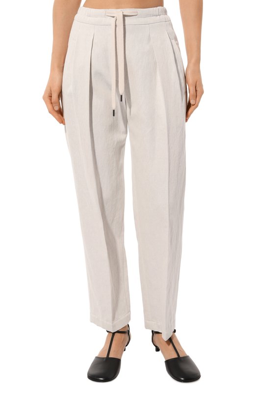 Брюки из хлопка и льна Brunello Cucinelli MH561B1311 Кремовый  MH561B1311 Фото 3
