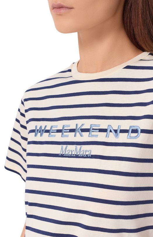 Хлопковая футболка Weekend Max Mara WKDB0RA Кремовый  WKDB0RA Фото 5