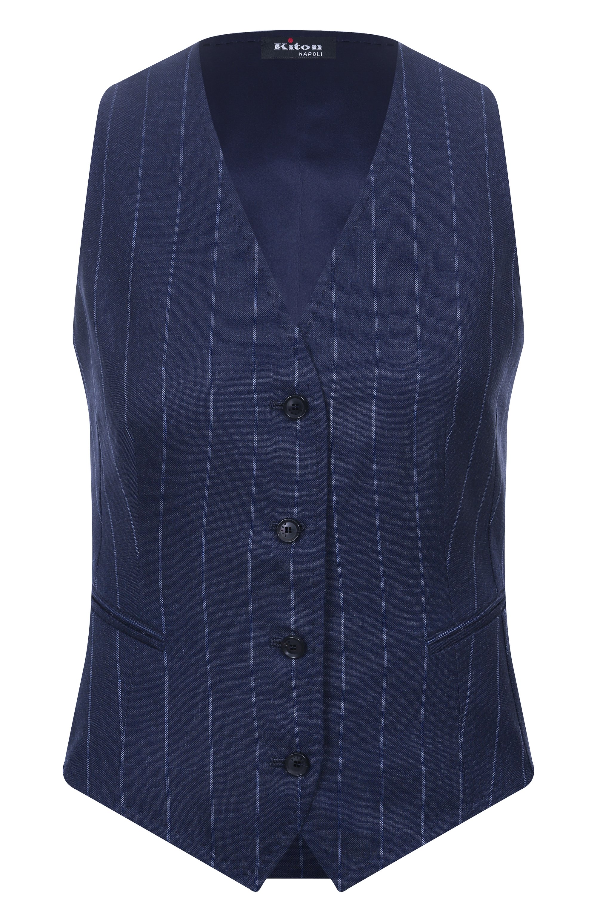 Жилет изо льна и шерсти KITON синего цвета по цене 168500 руб., арт. D47456K0603E10, фото 1 Жилет изо льна и шерсти KITON, арт. D47456K0603E10, фото 1