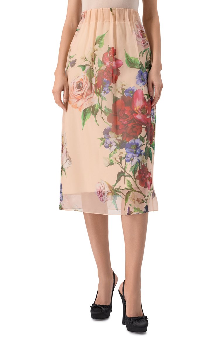 Женская шелковая юбка DOLCE & GABBANA бежевого цвета, арт. F4CNIT/IS1Y7_SET | Фото 3 (Длина Ж (юбки, платья, шорты): Миди; Автоматизация ТО: Проставлено; Материал внешний: Шелк; Автоматизация состава: Проставлено; Стили: Романтичный)