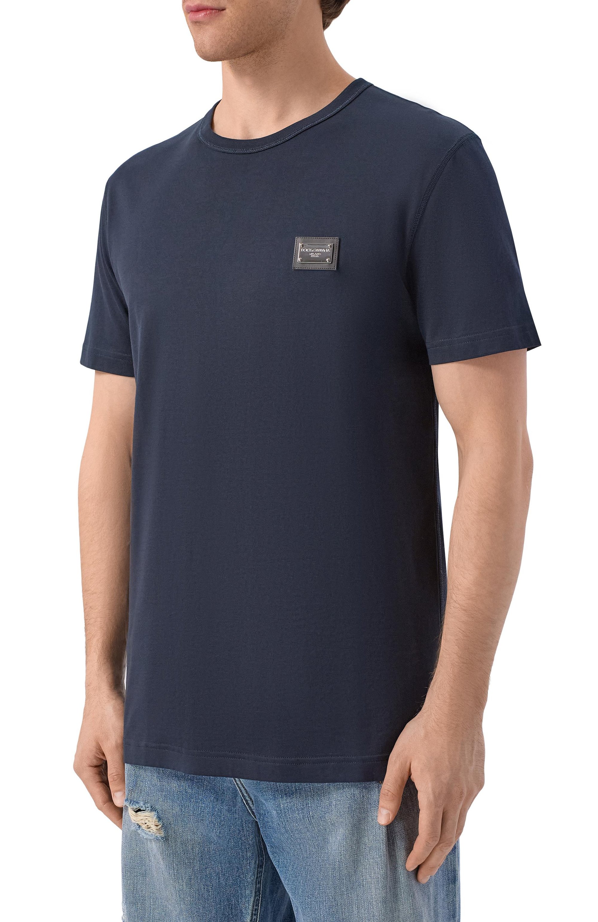 Хлопковая футболка DOLCE & GABBANA темно-синего цвета по цене 45950 руб., арт. G8PT1T/G7P1B, фото 3 Хлопковая футболка DOLCE & GABBANA, арт. G8PT1T/G7P1B, фото 3