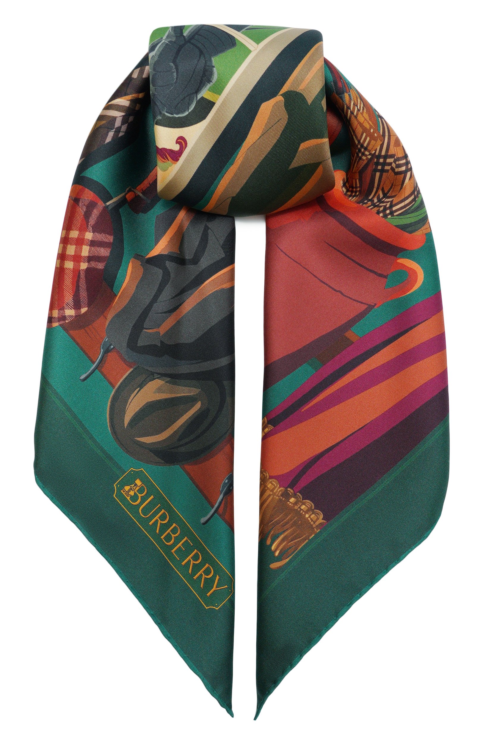 Шелковый платок BURBERRY зеленого цвета по цене 69300 руб., арт. 8132610, фото 1 Шелковый платок BURBERRY, арт. 8132610, фото 1