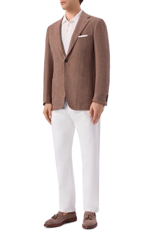 Пиджак изо льна и шелка Kiton UG81K0631G Коричневый  UG81K0631G Фото 2
