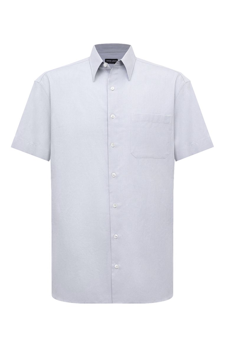 Мужская хлопковая рубашка GIORGIO ARMANI светло-серого цвета, арт. 4SGCC099/T04S6 | Фото 1 (Материал внешний: Хлопок; Длина (для топов): Стандартные; Рукава: Короткие; Воротник: Кент; Рубашки М: Regular Fit; Принт: Однотонные; Случай: Повседневный; Стили: Кэжуэл; Автоматизация ТО: Проставлено; Автоматизация состава: Проставлено; Детали: Без декора)