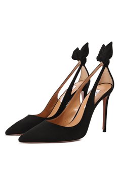 Женские замшевые туфли bow tie 105 AQUAZZURA черного цвета, арт. DENHIGP0-SUE-F00 | Фото 1 (Подошва: Плоская; Материал внешний: Натуральная кожа, Замша; Материал внутренний: Натуральная кожа; Каблук высота: Высокий; Материал сплава: Проставлено; Драгоценные камни: Проставлено; Каблук тип: Шпилька)