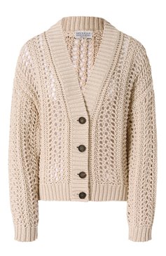 Женский хлопковый кардиган BRUNELLO CUCINELLI бежевого цвета, арт. M8E389106 | Фото 1 (Длина (для топов): Стандартные; Материал сплава: Проставлено; Драгоценные камни: Проставлено; Рукава: Длинные; Стили: Кэжуэл; Женское Кросс-К�Т: кардиган-трикотаж; Материал внешний: Хлопок)