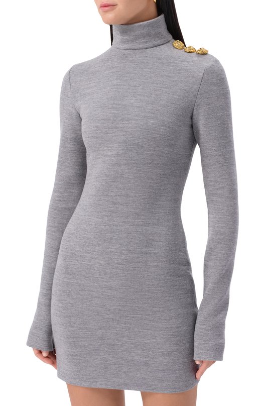 Платье из шерсти и хлопка Balmain FF0R8895/JL17 Серый  FF0R8895/JL17 Фото 3