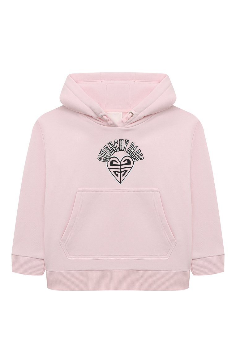 Детский хлопковое худи GIVENCHY светло-розового цвета, арт. H15347/4A-5A | Фото 1 (Рукава: Длинные; Материал внешний: Хлопок; Девочки Кросс-КТ: Худи-одежда; Тематический товар: Disney; Автоматизация ТО: Проставлено; Автоматизация состава: Проставлено; Ростовка одежда: 4 года | 104 см, 5 лет | 110 см)