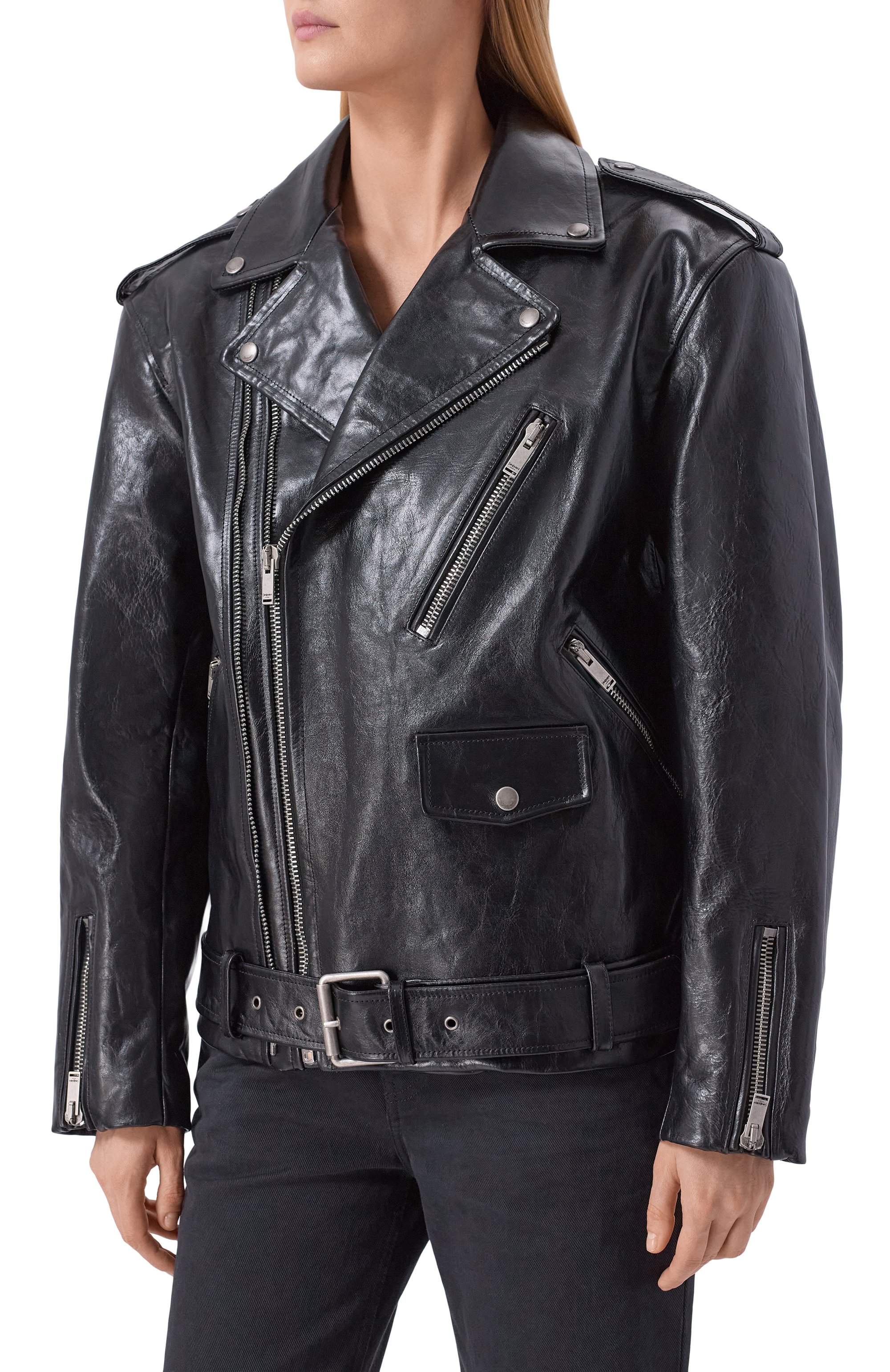 Кожаная куртка SAINT LAURENT черного цвета по цене 1360000 руб., арт. 865076/YCUX2, фото 3 Кожаная куртка SAINT LAURENT, арт. 865076/YCUX2, фото 3