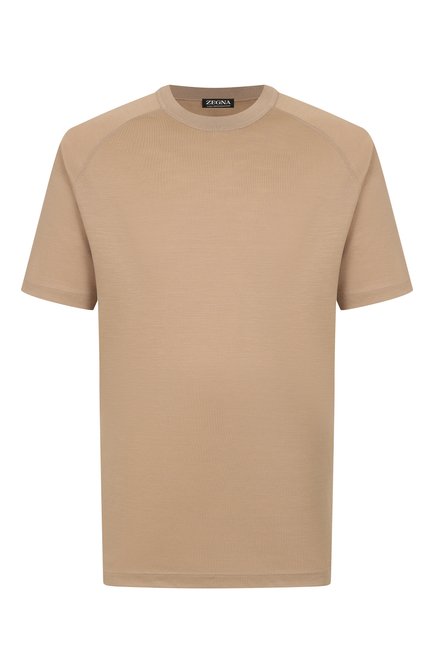 Мужская шерстяная футболка ZEGNA бежевого цвета, арт. FCT706/UF328A9 | Фото 1 (Материал сп�лава: Проставлено; Рукава: Короткие; Материал внешний: Шерсть; Драгоценные камни: Проставлено; Длина (для топов): Стандартные)