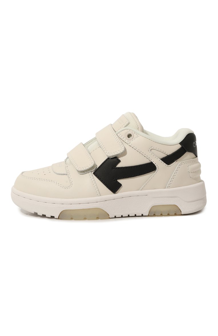 Детские кожаные кеды OFF-WHITE кремового цвета, арт. 0BIA008S24LEA001/28-34 | Фото 2 (Материал внутренний: Текстиль; Нос: Не проставлено; Кросс-КТ: велькро; Мальчики Кросс-КТ: Обувь-низкие; Материал внешний: Натуральная кожа)