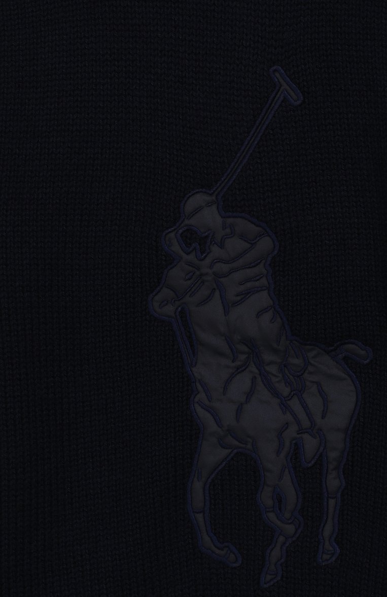 Детский свитер из хлопка и шерсти POLO RALPH LAUREN темно-синего цвета, арт. 323749930 | Фото 3 (Материал внешний: Шерсть, Хлопок; Статус проверки: Проверена категория; Рукава: Длинные; Принт: С принтом; Мальчики Кросс-КТ: Свитер-одежда)