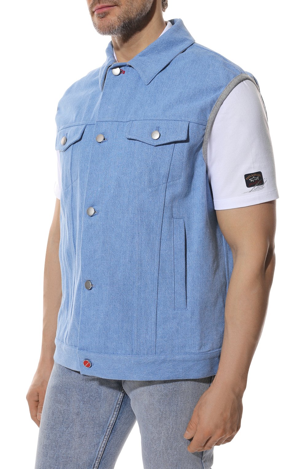 Джинсовый жилет KITON голубого цвета по цене 351500 руб., арт. UW1166V0851A/60-68, фото 3 Джинсовый жилет KITON, арт. UW1166V0851A/60-68, фото 3