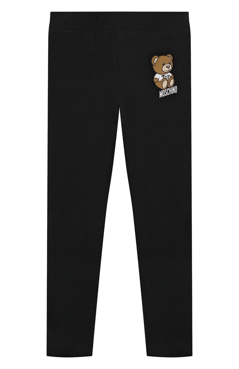 Детские хлопковые легинсы MOSCHINO черного цвета, арт. H3P047/LBA10/4-8 | Фото 1 (Материал внешний: Хлопок; Девочки Кросс-КТ: Леггинсы-одежда; Нос: Не проставлено)