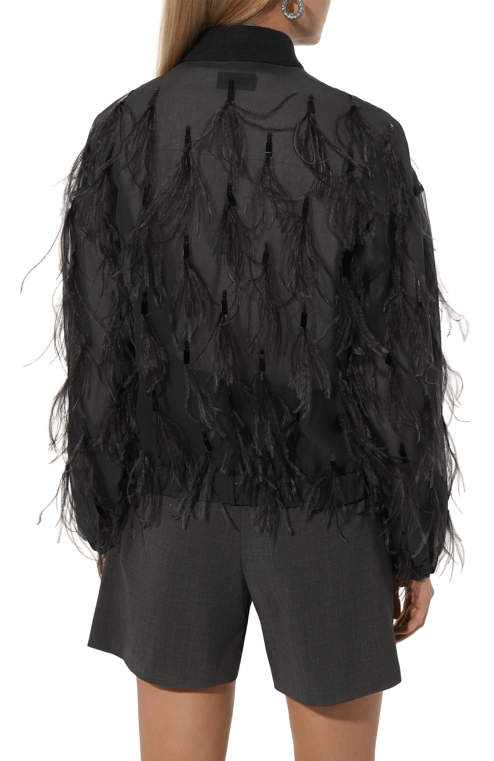 Бомбер с отделкой перьями BRUNELLO CUCINELLI, арт. MF940HR106, фото 4