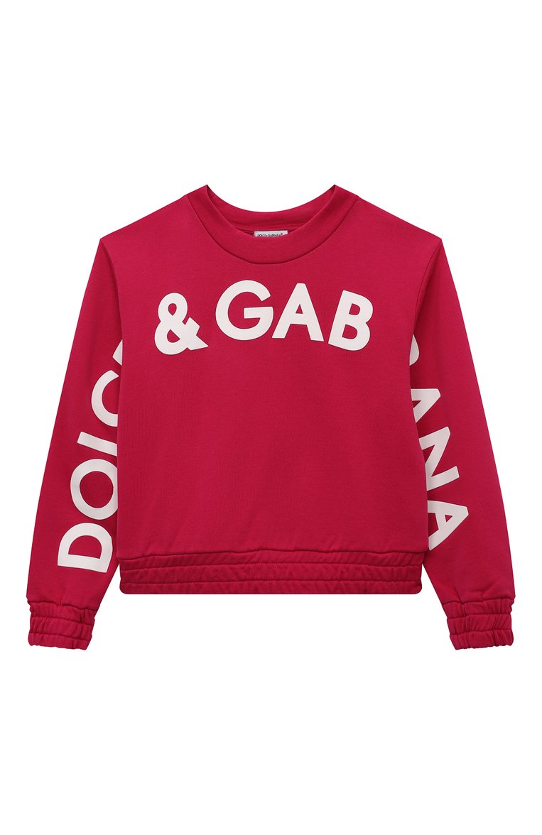 Детский хлопковый свитшот DOLCE & GABBANA фуксия цв�ета, арт. L5JW9J/G7KX3/2-6 | Фото 1 (Рукава: Длинные; Материал сплава: Проставлено; Материал внешний: Хлопок; Девочки Кросс-КТ: Свитшот-одежда; Драгоценные камни: Проставлено)