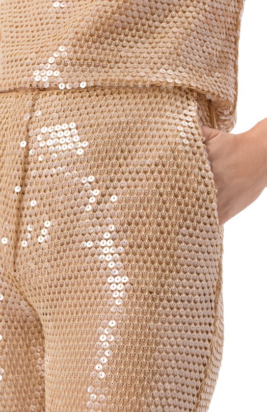 Брюки с отделкой пайетками Elie Saab P0048NR26/TUL03 Бежевый  P0048NR26/TUL03 Фото 5