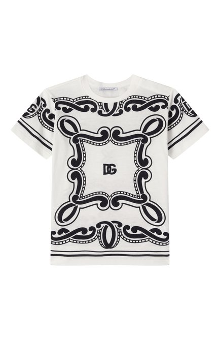 Детский хлопковая футболка DOLCE & GABBANA черно-белого цвета, арт. L1JT7W/II7FY | Фото 1 (Нос: Не проставлено; Материал сплава: Проставлено)