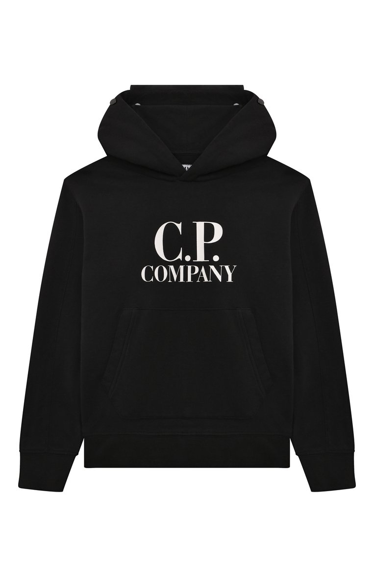 Детский хлопковое худи C.P. COMPANY черного цвета, арт. CUF00K/LCA76/4-8 | Фото 1 (Рукава: Длинные; Материал внешний: Хлопок; Драгоценные камни: Проставлено; Материал сплава: Проставлено; Мальчики Кросс-КТ: Худи-одежда)