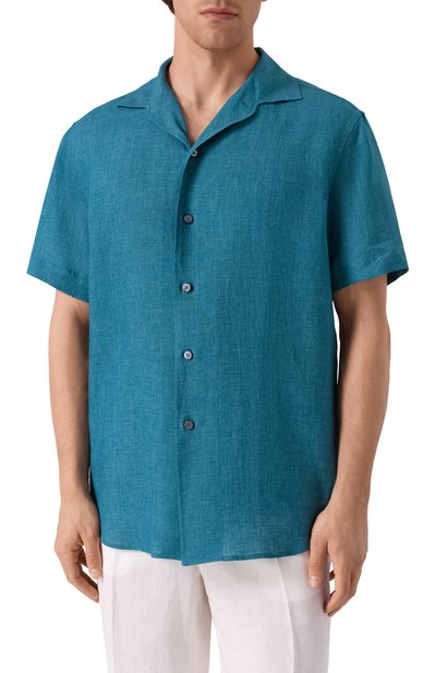 Льняная рубашка BRIONI бирюзового цвета по цене 69850 руб., арт. SCFH0L-P9111, фото 3 Льняная рубашка BRIONI, арт. SCFH0L-P9111, фото 3