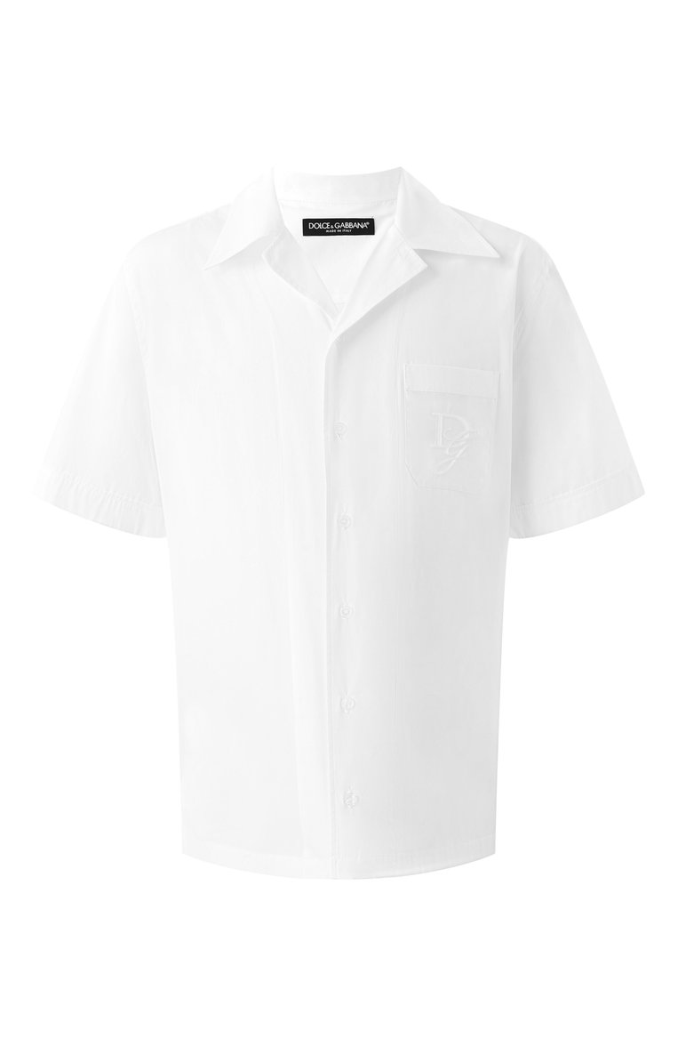 Мужская хлопковая рубашка DOLCE & GABBANA белого цвета, арт. G5MK9Z/GI731 | Фото 1 (Драгоценные камни: Проставлено; Рукава: Короткие; Материал сплава: Проставлено; Длина (для топов): Стандартные; Материал внешний: Хлопок; Принт: Однотонные; Воротник: Отложной; Случай: Повседневный; Стили: Кэжуэл)
