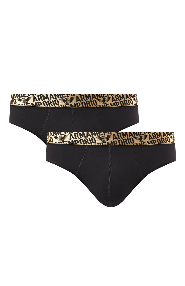 Мужские комплект из двух брифов EMPORIO ARMANI черного цвета, арт. 111733/4F598 | Фото 1 (Нос: Не проставлено; Трусы М: Брифы; Мужское Кросс-КТ: Трусы; Материал внешний: Хлопок; Кросс-КТ: бельё)