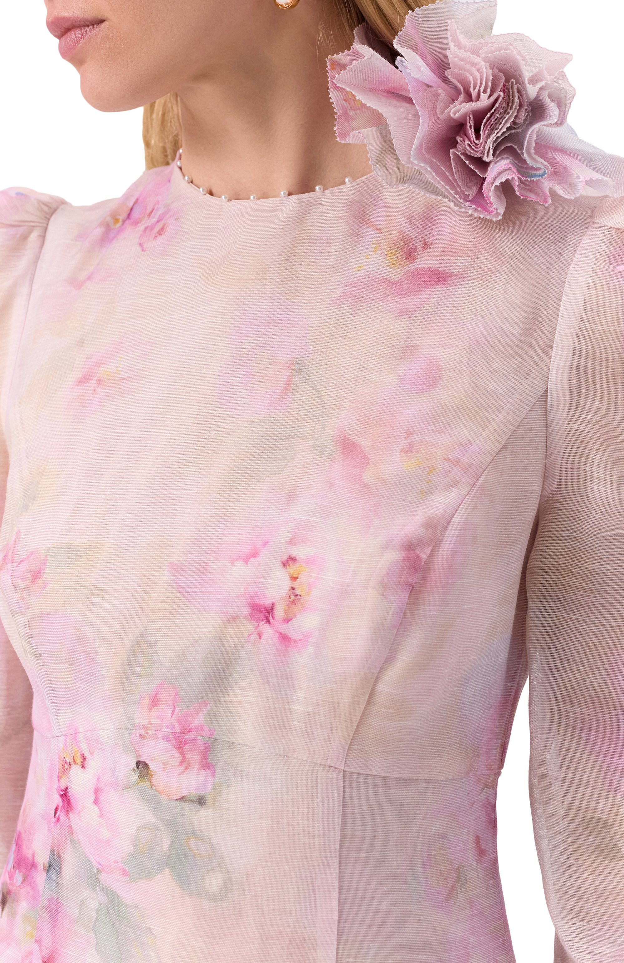 Платье изо льна и шелка ZIMMERMANN розового цвета по цене 211000 руб., арт. 2337DR251, фото 5 Платье изо льна и шелка ZIMMERMANN, арт. 2337DR251, фото 5